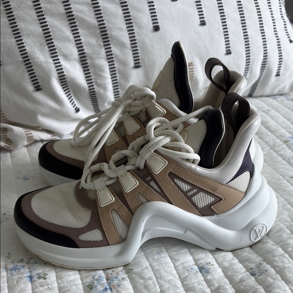 Louis Vuitton Beige and White Sneakers